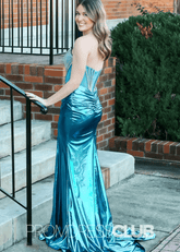Polly |Long Metallic Peacock Blue Prom Dresses Websites With Sweetheart Mermaid Beaded Slit - Price #price_variant_lowest# - Peacock - PromDressClub